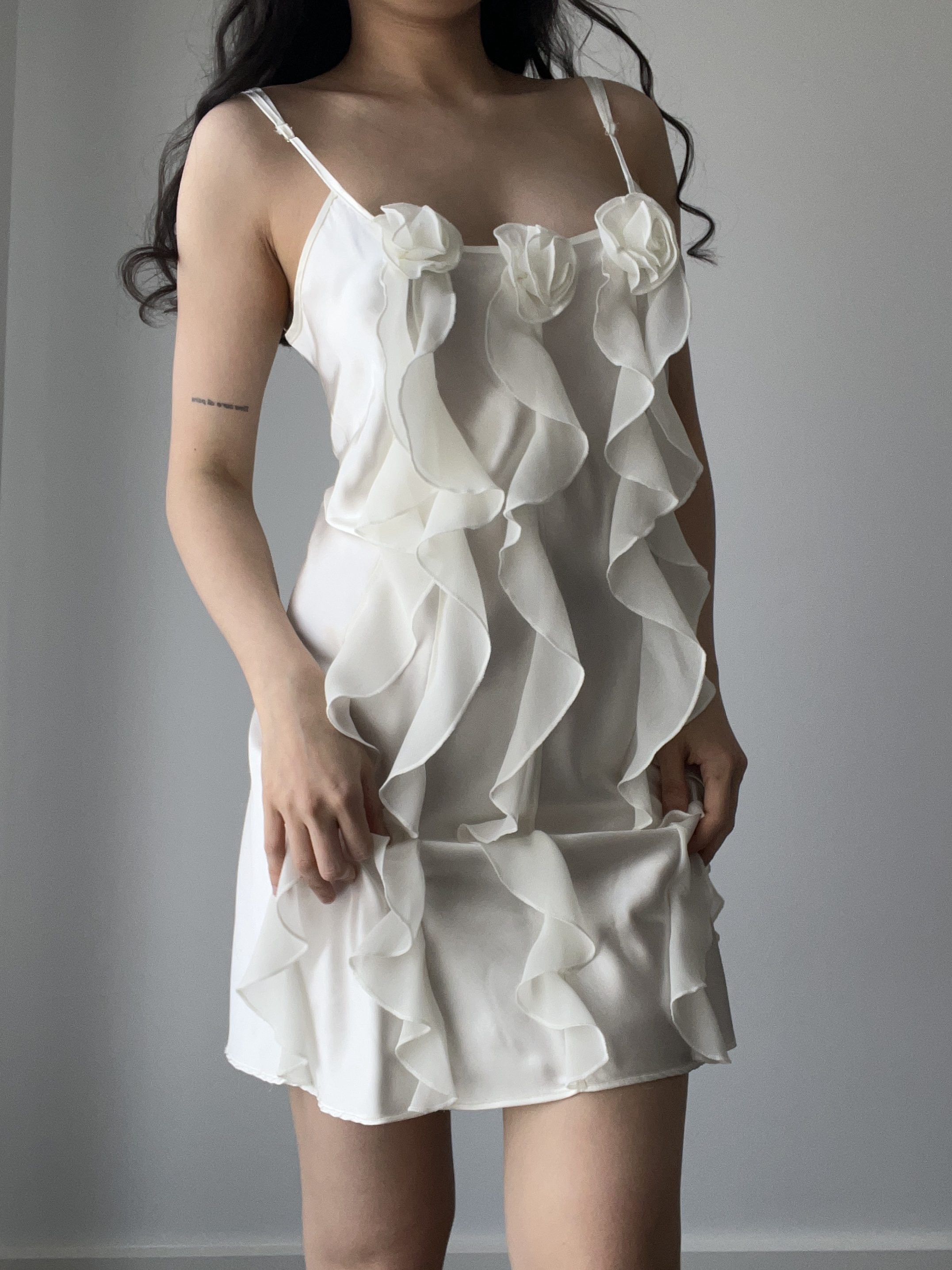 Bias-cut slip gown, black — detail