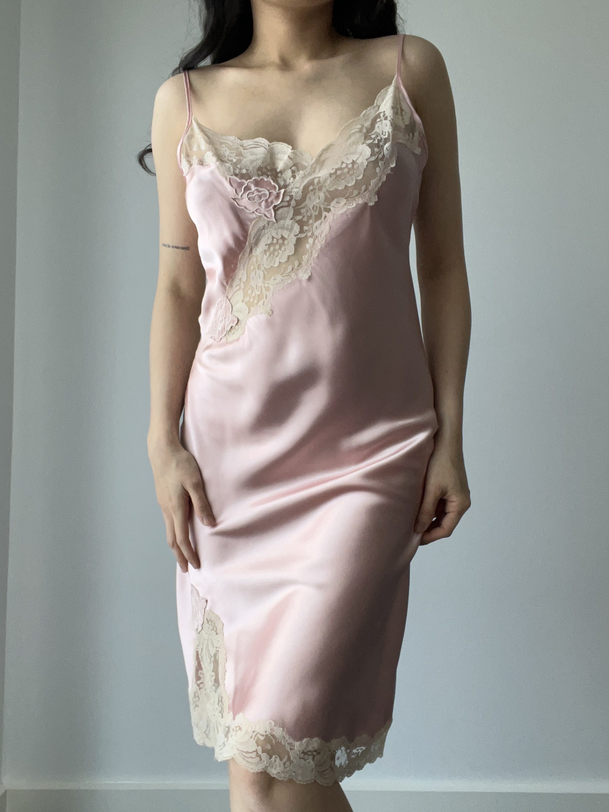 Slip dress, berry silk — detail