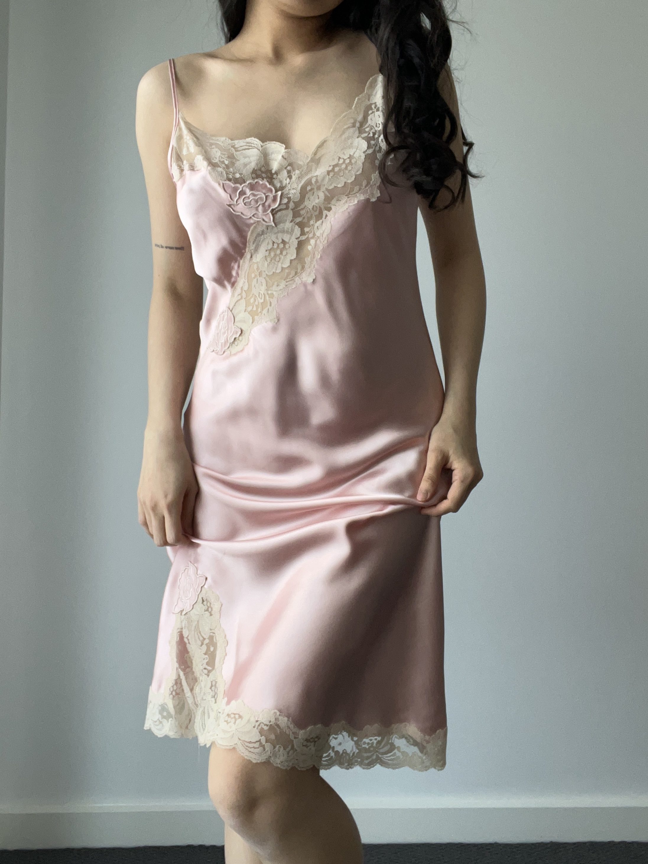 Slip dress, berry silk — detail
