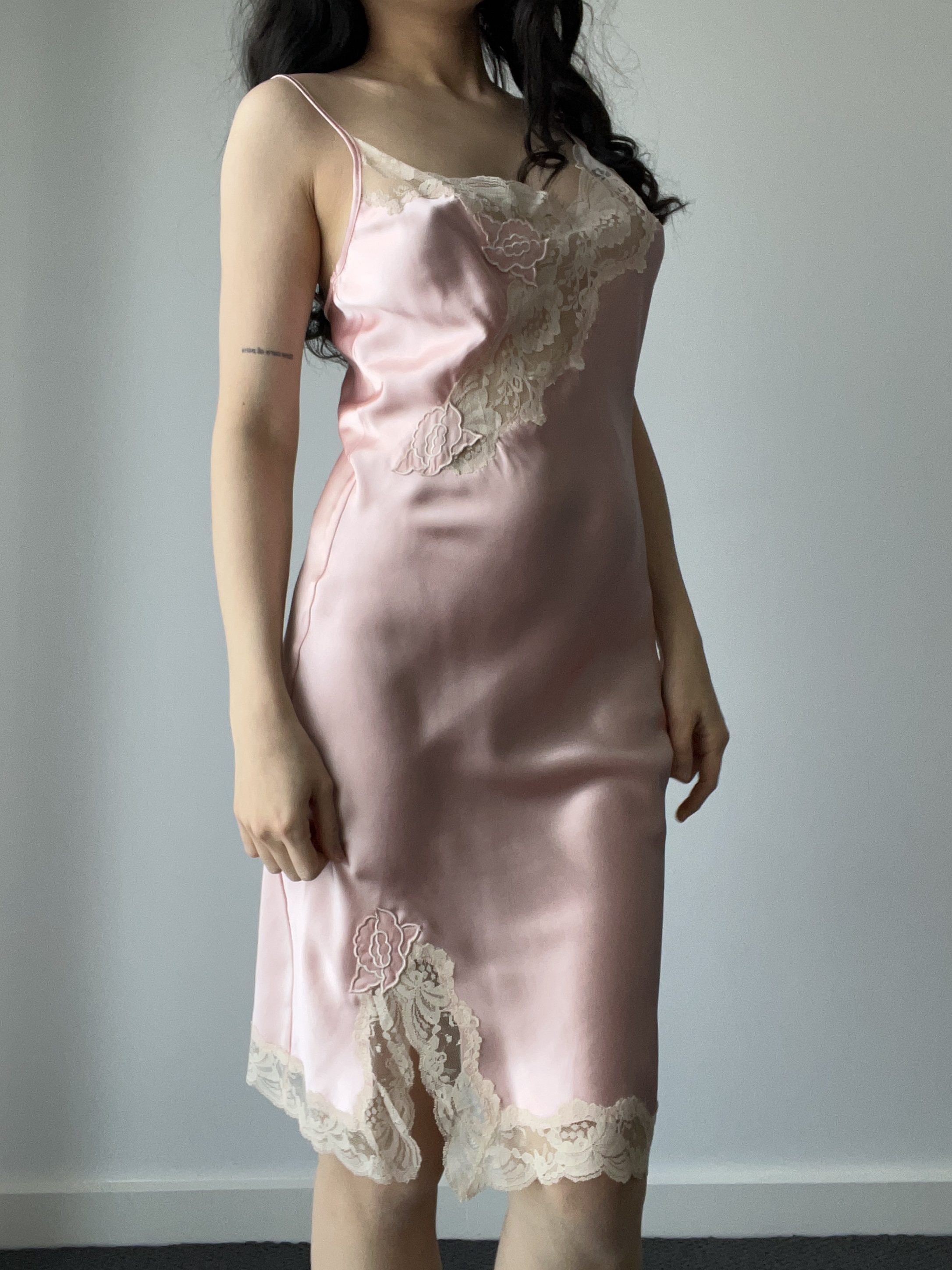 Slip dress, berry silk — detail