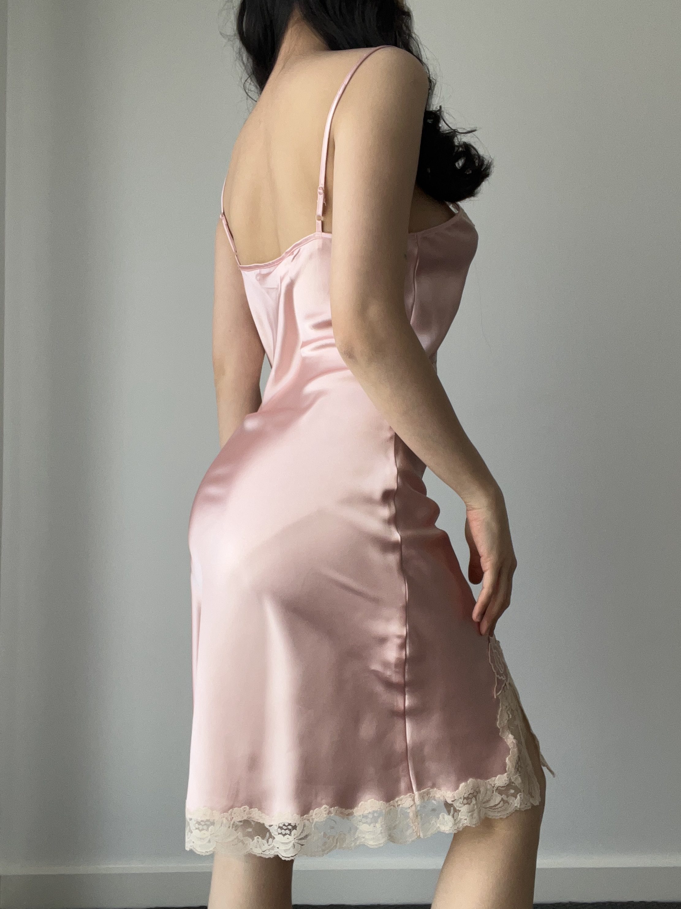 Slip dress, berry silk — detail