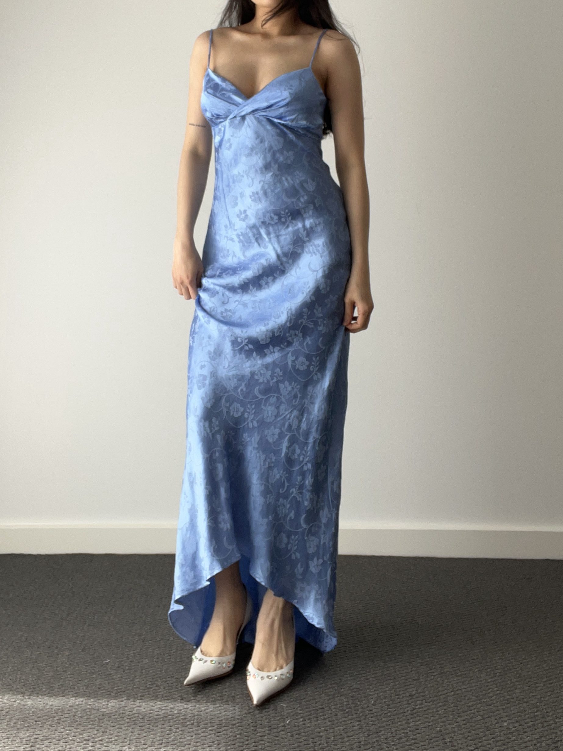 Vintage Floral Jacquard Satin Maxi Nightgown