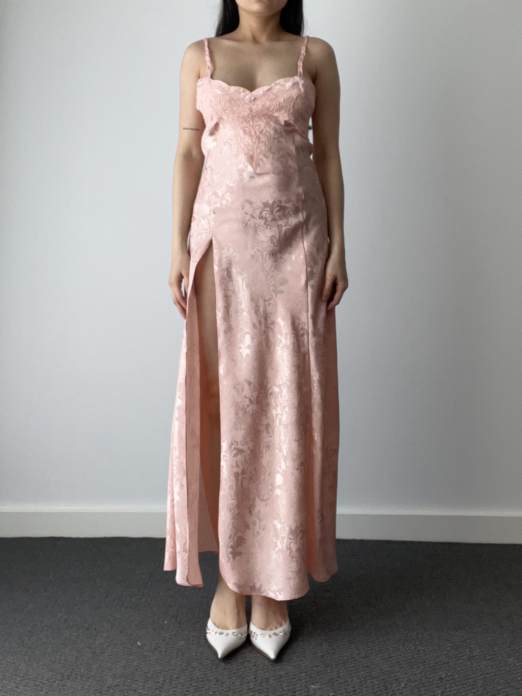 Peignoir set, blush print — front