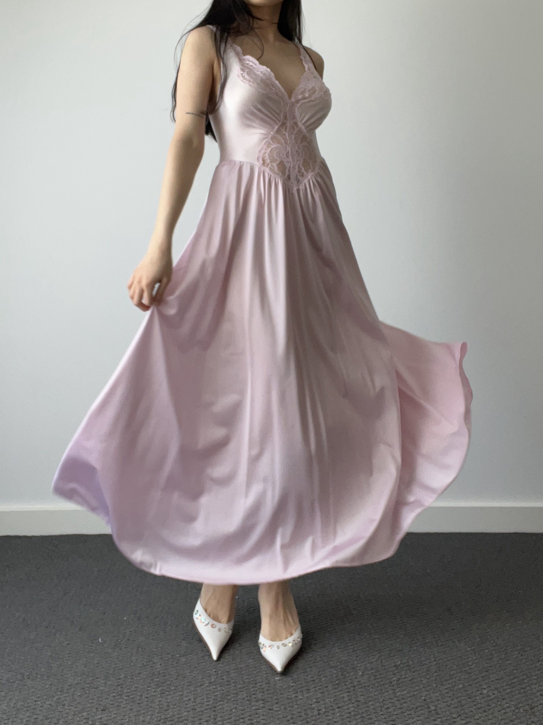 Vintage OLGA pastel pink nylon nightgown